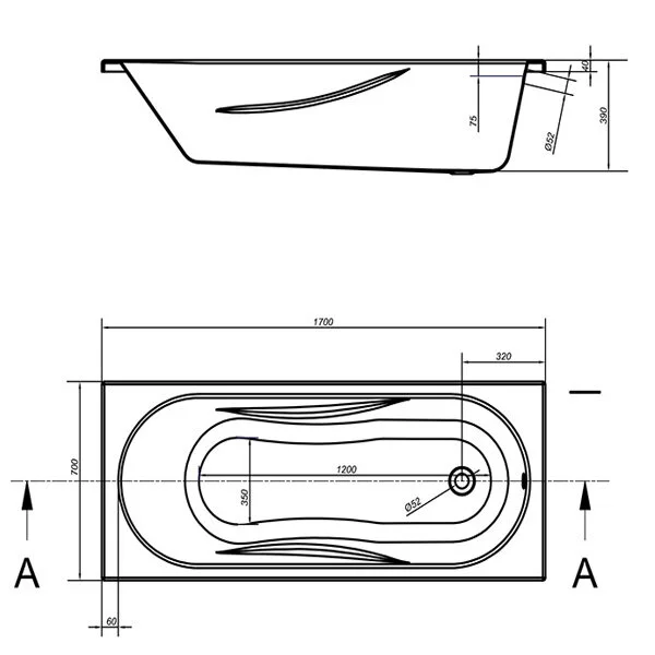 Ванна акриловая Mito Green WP-MITO_GREEN*170-W, 170 х 70 см (детальная фотография), 170х70