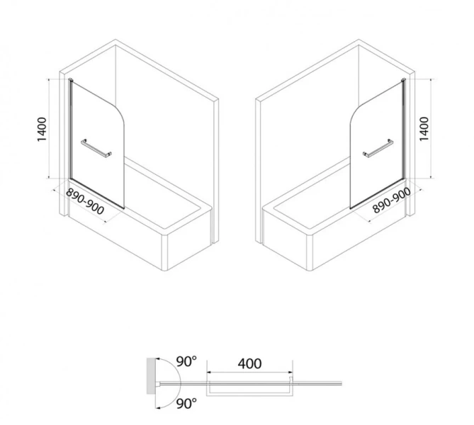 Шторка для ванны IDDIS Ray 90х140 см стекло прозрачное RAY6CS9i90 (детальная фотография), недорогие