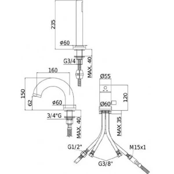 Смеситель для ванны Paffoni Light хром LIG047CR (детальная фотография), для ванны