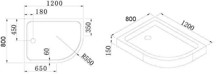 Душевой поддон Cezares Tray 120х80 см правый TRAY-A-RH-120/80-550-15-W-R (детальная фотография), средние от 15 до 30 см