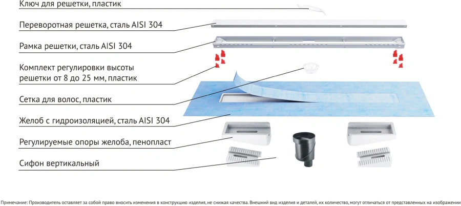Душевой лоток BERGES B1 Keramik 70 см вертикальный сифон (детальная фотография), нет в наличии