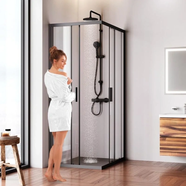 Душевой уголок Am.Pm Gem S 100x80 см профиль черный матовый, стекло прозрачное W93G-404-100280-BT (детальная фотография), черные