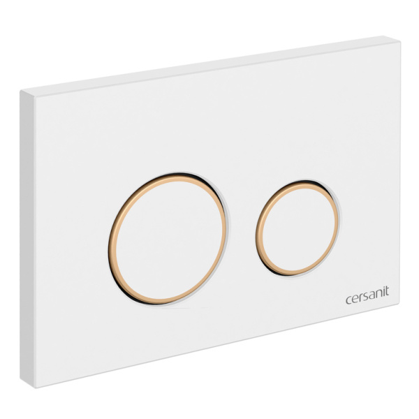 Клавиша смыва Cersanit Twins белая с рамкой золото 63535 (детальная фотография), в наличии