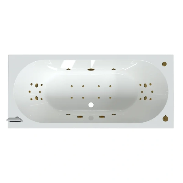 Акриловая ванна Радомир Вальс 1-01-3-0-1-195К, 200 x 100 см, каркас, фронтальный экран, сифон, слив-перелив автомат в комплекте, белая/золото (детальная фотография) index_1