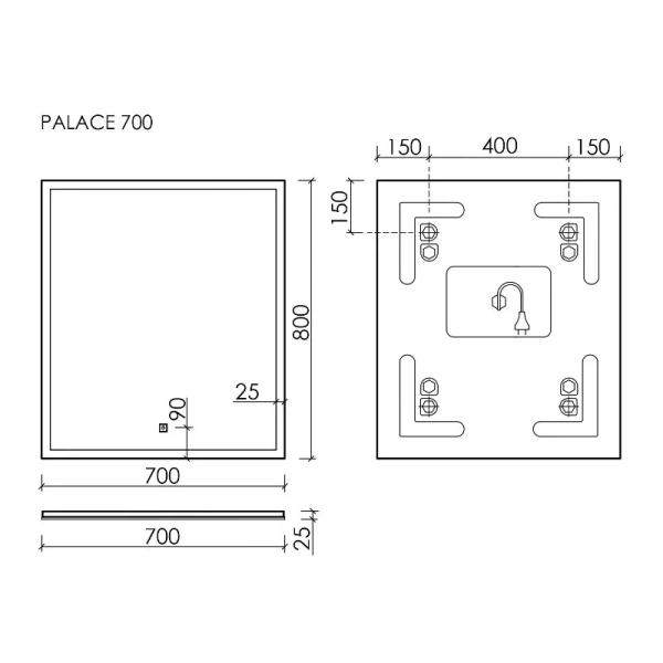 Зеркало с подсветкой Sancos Palace 70 см прямоугольное PA700 (детальная фотография), в наличии