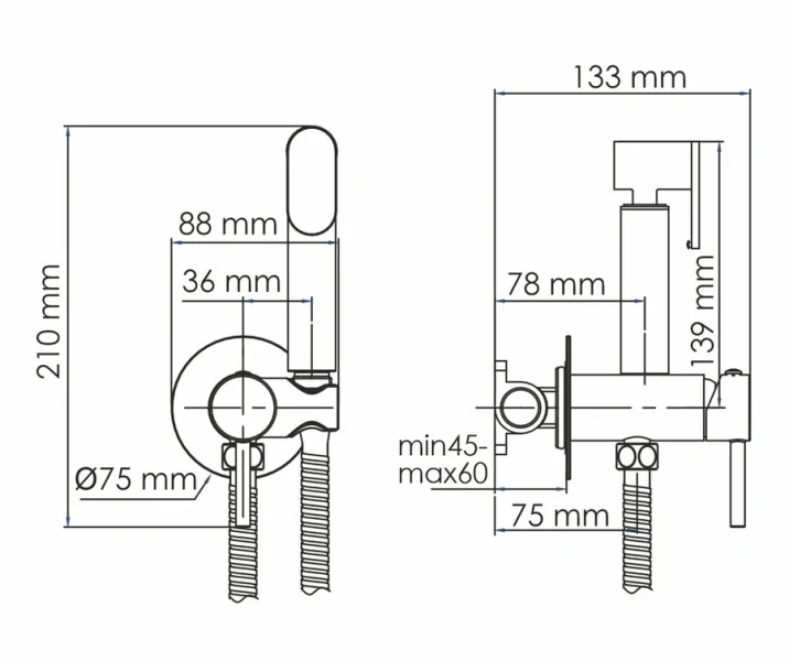 Гигиенический душ со смесителем WasserKRAFT хром A70138 (детальная фотография), для туалета