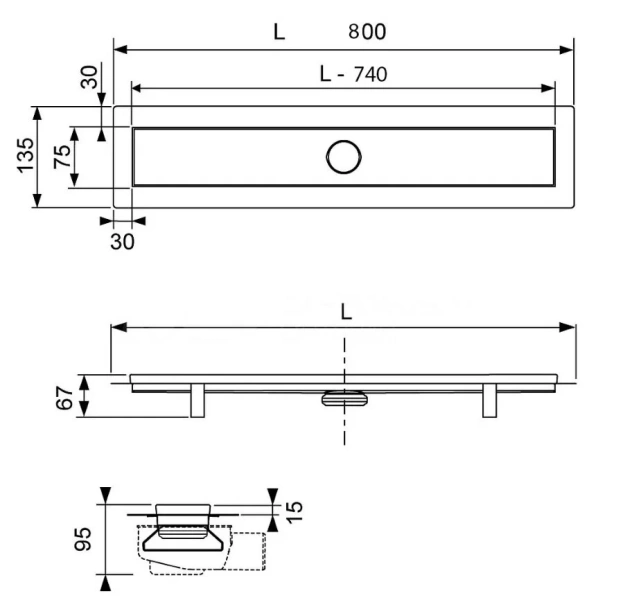 Душевой лоток Tece TECElinus 80 см для монтажа дренажного канала 15103080 (детальная фотография), душевой лоток