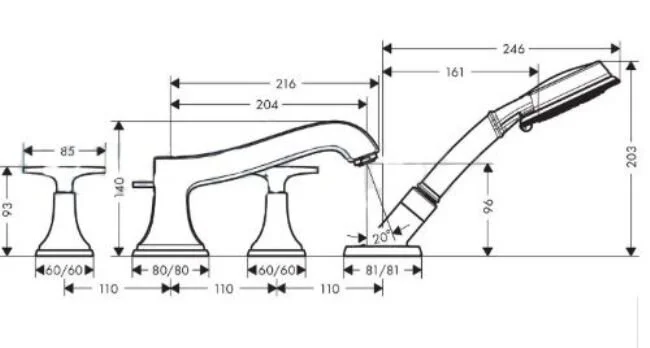 Смеситель для ванны Hansgrohe Metropol Classic 31449000, 31449090 (детальная фотография), современные, hi-tech