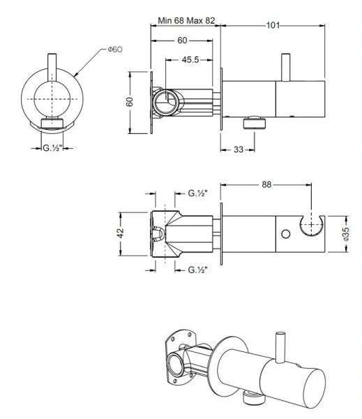 Гигиенический душ со смесителем Cisal Shower CV007975 латунь (детальная фотография), для туалета