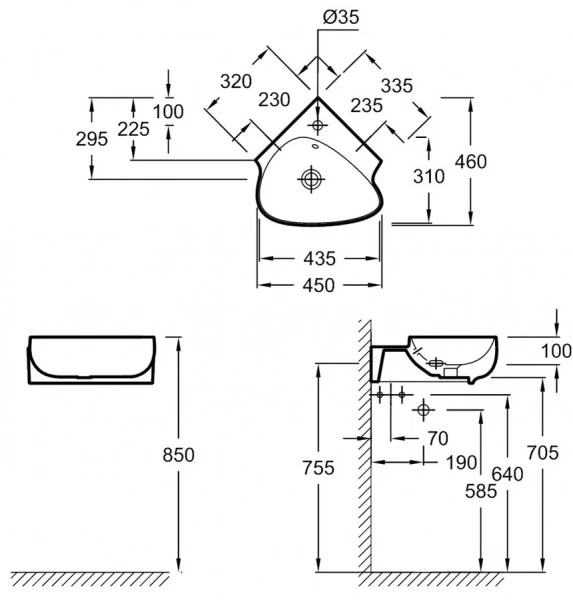 Раковина Jacob Delafon Nouvelle Vague 45 см угловая EGL112-00 (детальная фотография), современные, hi-tech