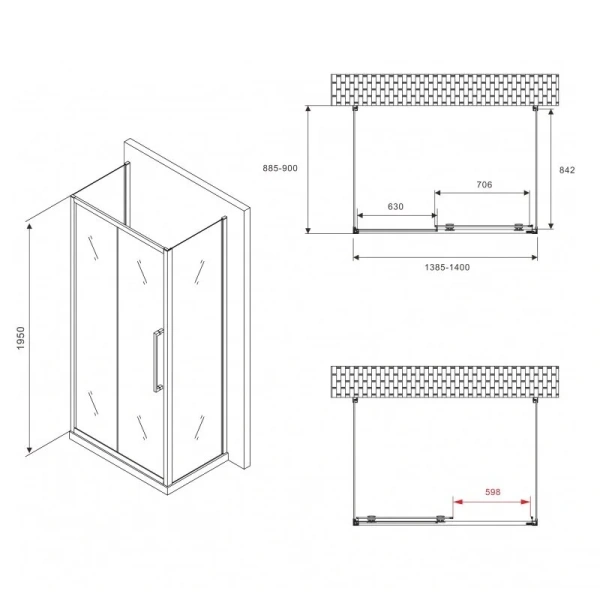 Душевой уголок Abber Schwarzer Diamant 140х90 см профиль черный AG30140B-S90B-S90B (детальная фотография), прямоугольные