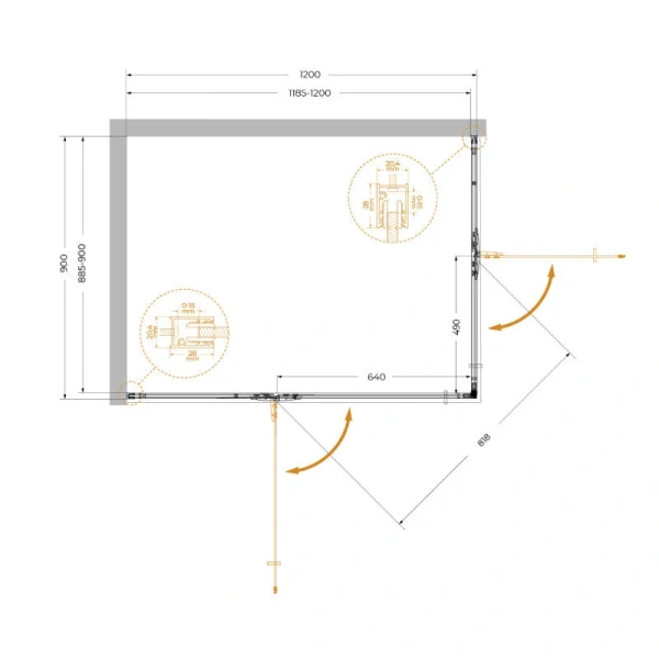 Душевой уголок Cezares Liner 120x90 см правый LINER-AH-2-120/90-C-Cr-R (детальная фотография), прямоугольные