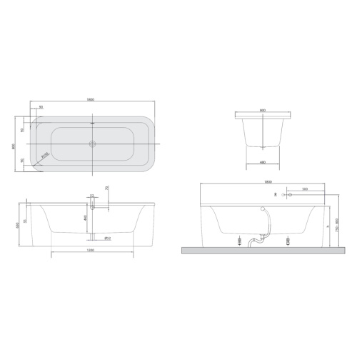 Ванна акриловая Villeroy & Boch Loop&Friends 180х80 см отдельностоящая белая UBA180LFS7PDV-01 (детальная фотография), без гидромассажа, большие