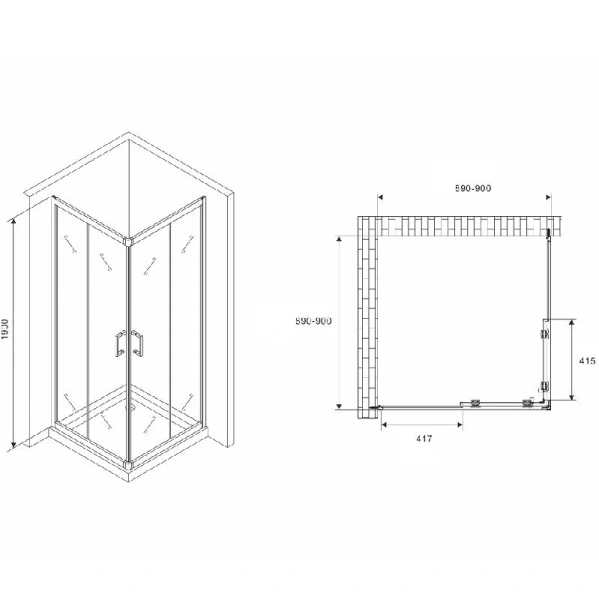 Душевой уголок Abber Schwarzer Diamant 90x90 см профиль черный AG02090B5 (детальная фотография), квадратные