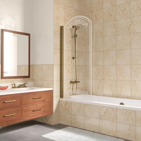 Душевая шторка на ванную стекло стекло прозрачное рисунок матовый Vegas-glass EV arc 0075 B2 L (детальная фотография), современные, hi-tech