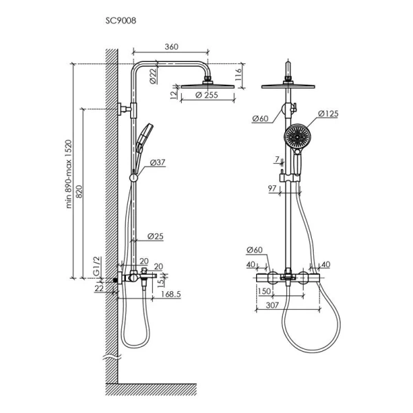 Душевая стойка Sancos Etna вороненая сталь SC9008GG (детальная фотография), современные, hi-tech