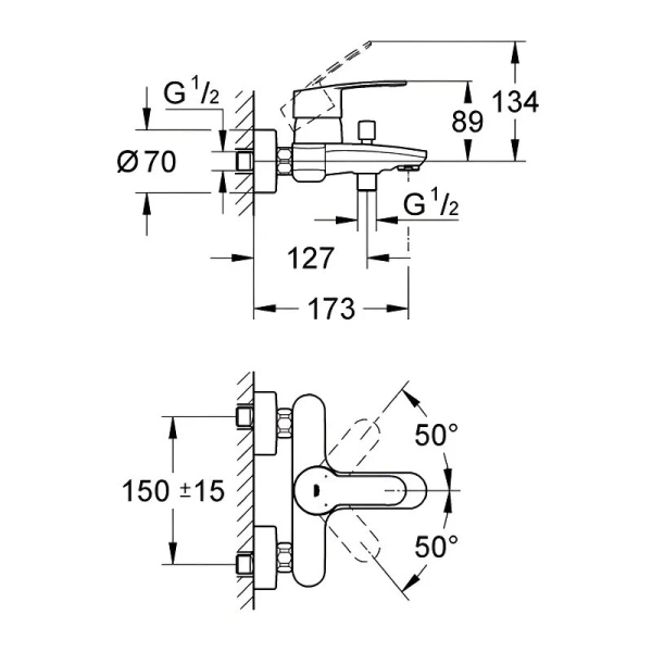 Смеситель для ванны Grohe Eurostyle Cosmopolitan 33591002 (детальная фотография), для ванны