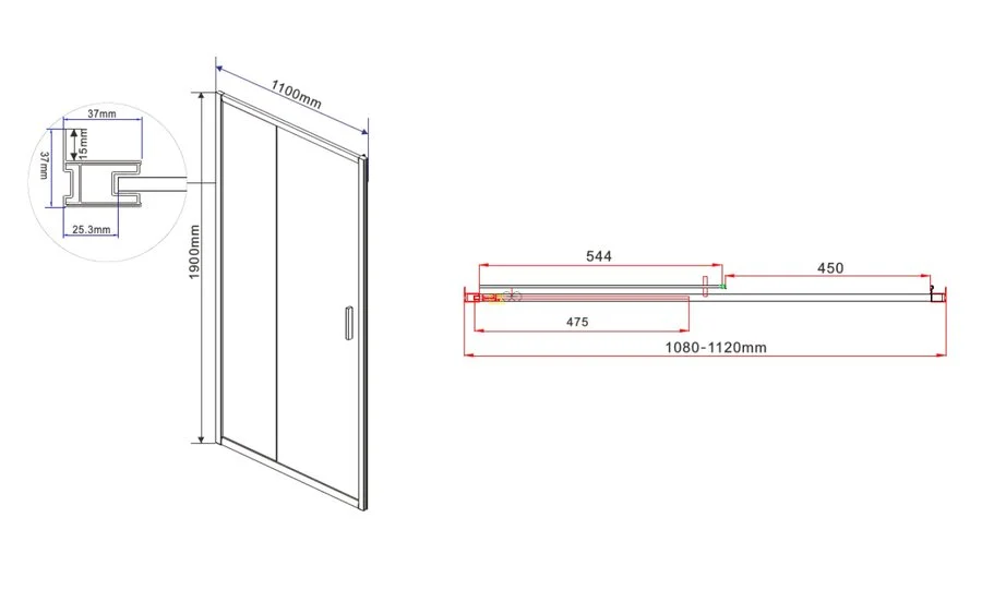 Душевая дверь в нишу Vincea Garda VDS-1G110 см профиль хром (детальная фотография), 110 см