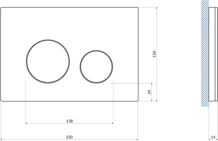 Клавиша смыва Cersanit Twins черная 64117 (детальная фотография), пластиковые, стеклянные