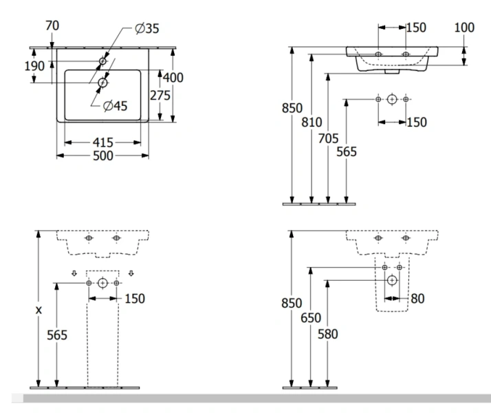 Раковина Villeroy & Boch Subway 3.0 50 см белая 4370FF01 (детальная фотография), современные, hi-tech