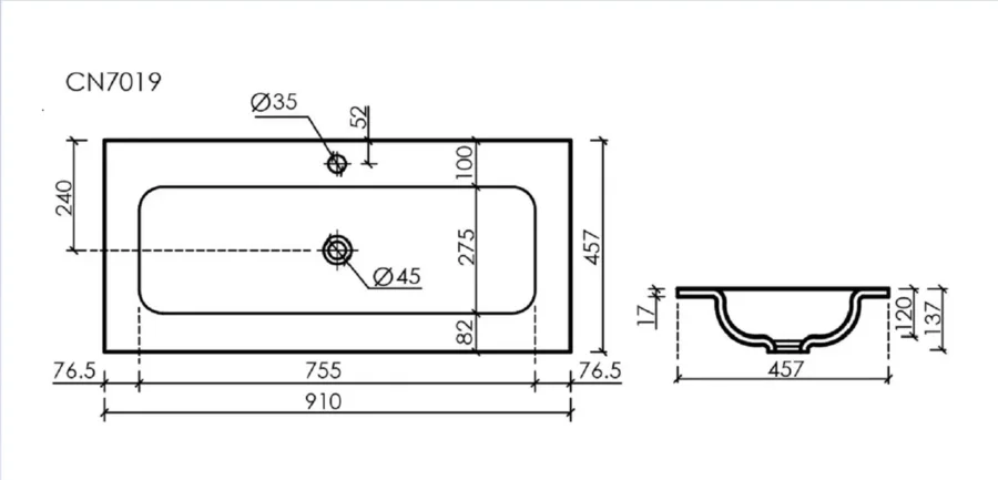 Раковина Ceramica Nova Grace 91 см белая CN7019 (детальная фотография), современные, hi-tech