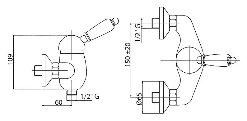 Смеситель для душа Cezares ELITE-DM однорычажный (детальная фотография), современные, hi-tech, с элементами керамики