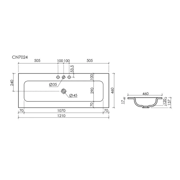 Раковина Ceramica Nova Grace 121 см черная матовая CN7024MB (детальная фотография), современные, hi-tech