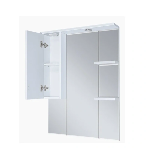 Зеркальный шкаф с подсветкой Misty Дива П-Див04085-013 85 см с полками (детальная фотография), с подсветкой, с розеткой