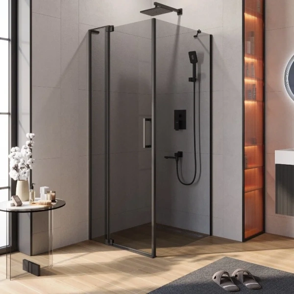 Душевой уголок Cezares Slider 80х90 см стекло серое профиль черный SLIDER-AH-1-90-70/80-GRIGIO-NERO (детальная фотография)