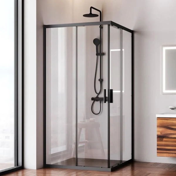 Душевой уголок Am.Pm Gem 100x100 см профиль черный W90G-403-100100-BT (детальная фотография), современные, hi-tech