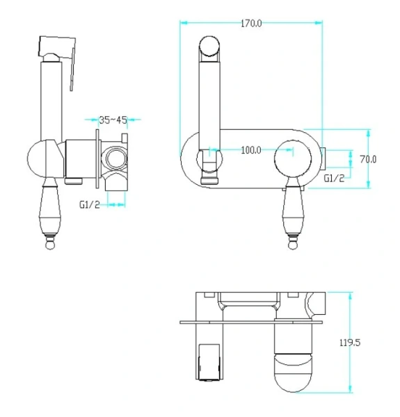 Гигиенический душ со смесителем Boheme Medici бронза ручка белая 424 (детальная фотография), для туалета