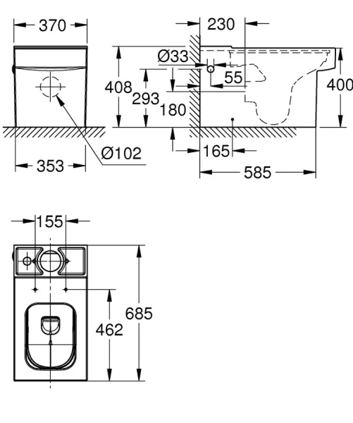 Чаша напольного унитаза Grohe Cube Ceramic 3948400H (детальная фотография), напольные