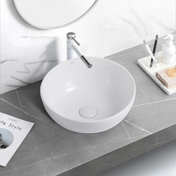 Раковина Abber Bequem 36 см белая AC2105 (детальная фотография), накладные (на столешницу), пристенные