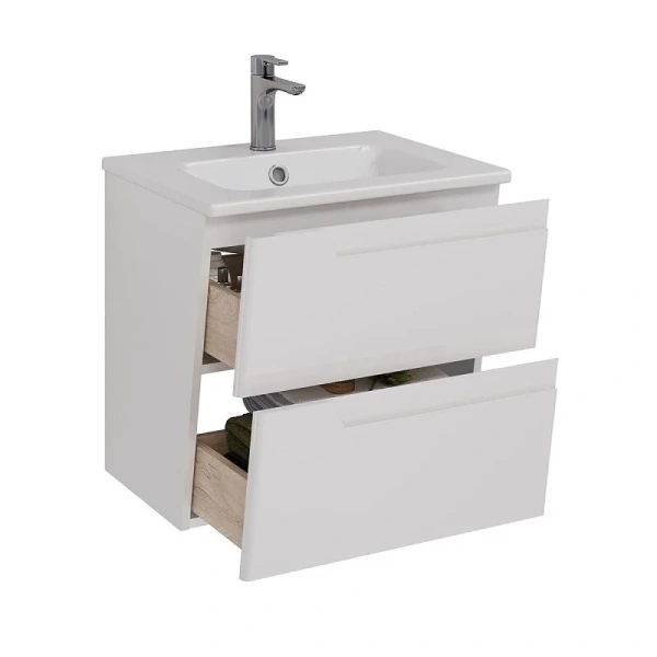 Тумба под раковину подвесная Lemark Miano 60 см белый глянец LM06M60T (детальная фотография), подвесная, пристенная