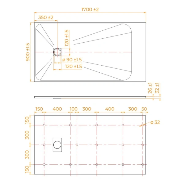 Душевой поддон RGW TSS-W 90x170 см белый 553502917-01 (детальная фотография), низкие до 15 см