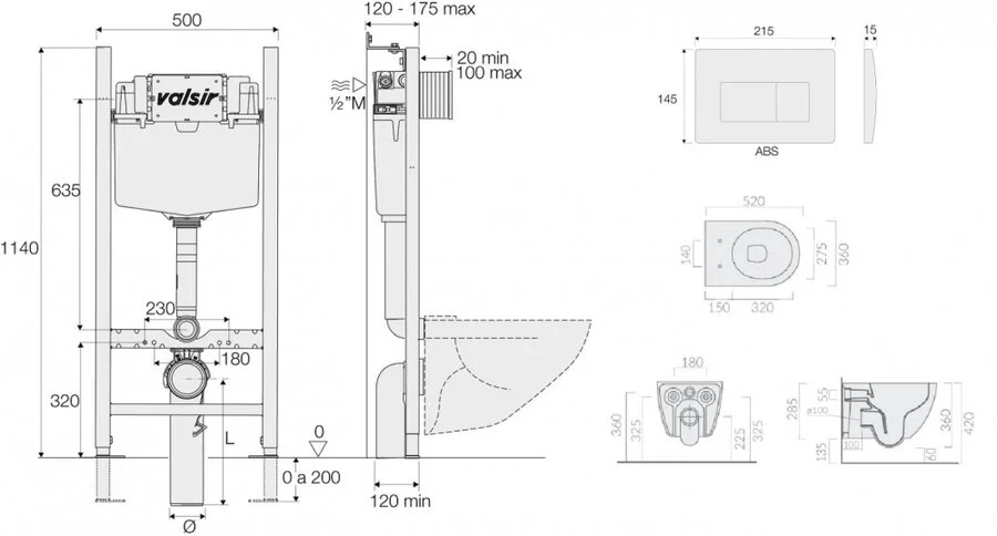 Унитаз с инсталляцией Valsir Dream с черной матовой клавишей KIT VSBM 7334GM Slim P1 (детальная фотография), с инсталляцией