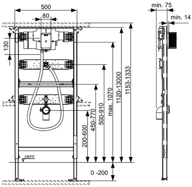Инсталляция для писсуара Tece TECEprofil с клапаном U2 9320013 (детальная фотография), для писсуара