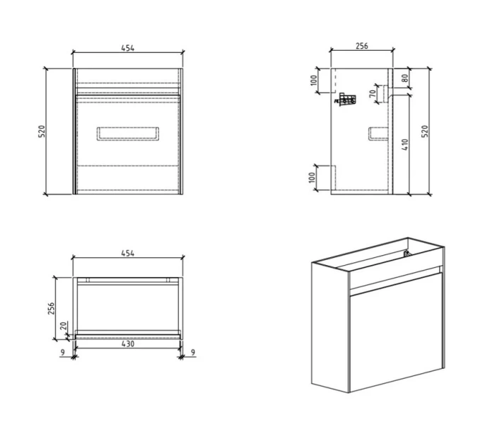 Тумба под раковину подвесная BelBagno Pietra Mini 46 см левосторонняя, bianco lucido PIETRA MINI-460-1A-SO-BL-L (детальная фотография), в наличии