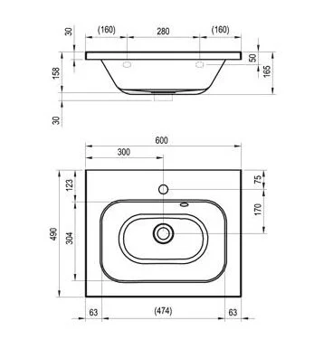 Раковина накладная Ravak Chrome 600 XJG01160, XJG01260 (детальная фотография), 60 см