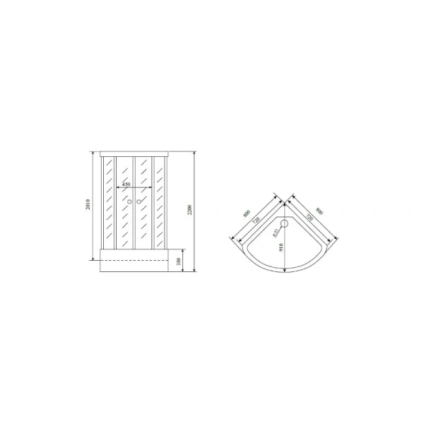 Душевая кабина Timo Standart 80x80 см профиль хром T-6680SF (детальная фотография), полукруглые, четверть круга