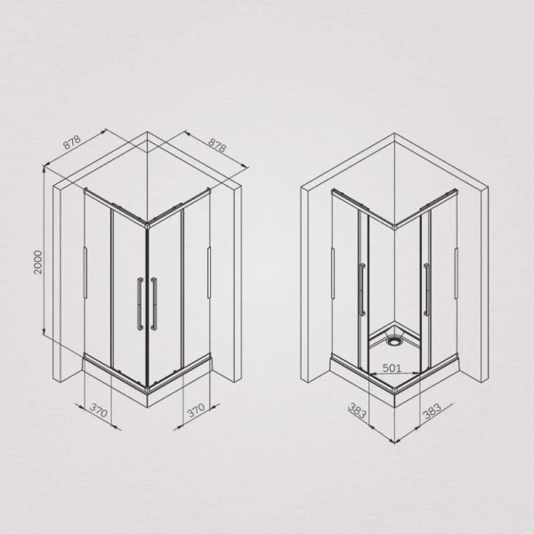 Душевой уголок Am.Pm Func 90x90 см профиль черный, стекло прозрачное W84G-403-9090-BТ (детальная фотография), квадратные