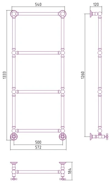 Полотенцесушитель водяной Сунержа Ренессанс 50х126 см без покрытия 00-0280-1250 (детальная фотография), классические, ретро