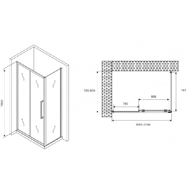 Душевой уголок Abber Schwarzer Diamant AG30170 170х80 см прямоугольный (детальная фотография), прямоугольные
