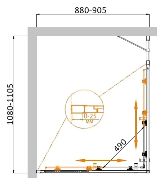 Душевой уголок Cezares Molveno 110х90 см стекло рифленое профиль оружейная сталь MOLVENO-AH-21-90+20-P-GM (детальная фотография), прямоугольные