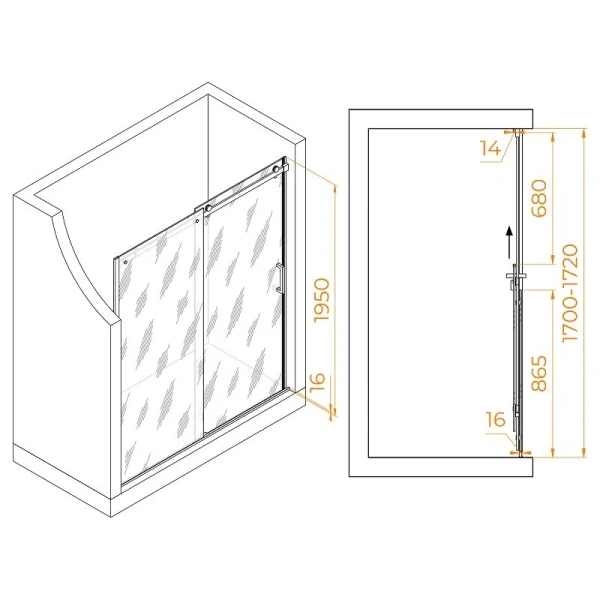 Душевая дверь в нишу RGW Tornado TO-14 170 см профиль хром 02071417-11 (детальная фотография), современные, hi-tech