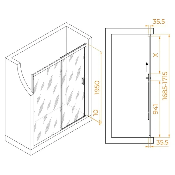Душевая дверь в нишу RGW Passage PA-017B 170 см профиль черный, стекло матовое 350801717-24 (детальная фотография), современные, hi-tech