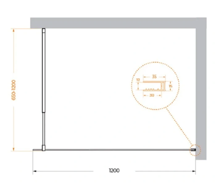 Душевая перегородка BelBagno Kraft 120 см профиль черный KRAFT-L-1-120-C-NERO (детальная фотография), современные, hi-tech