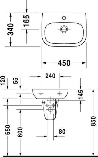 Раковина Duravit D-Code 45 см навесная 07054500002 (детальная фотография), белые