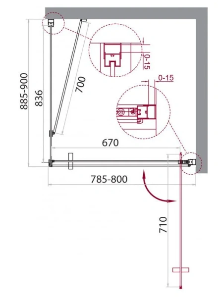 Душевой уголок Belbagno Marmi 80x90 см стекло прозрачное MARMI-AH-1-80/90-C-Cr (детальная фотография), прямоугольные