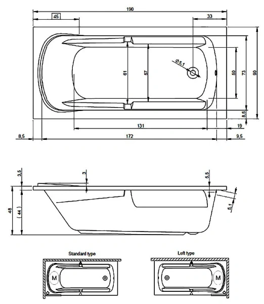 Ванна акриловая Riho Future XL 190х90 см белая B075001005 (детальная фотография), 190x90 см